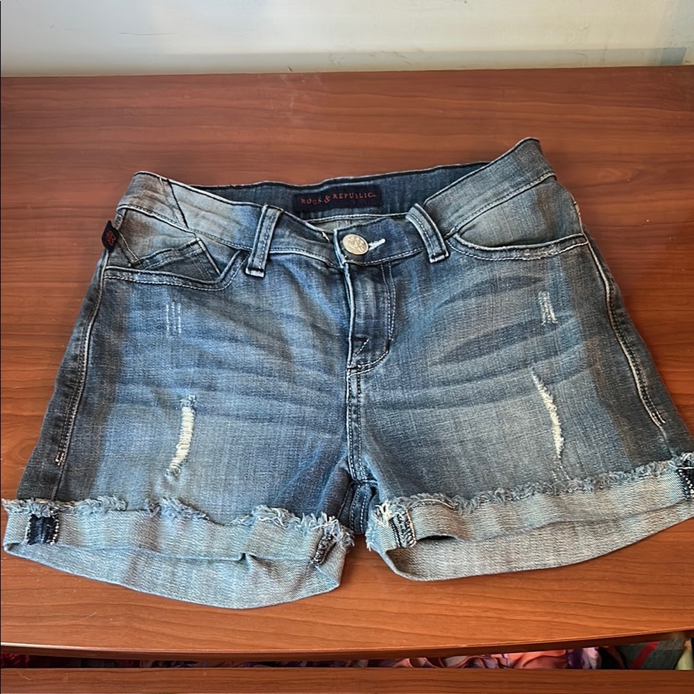 Rock & Republic Blue Jean Shorts Distressed Cuffed